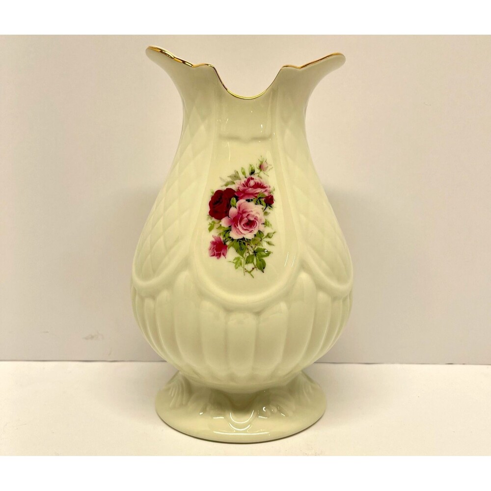 Vintage Formalities Baum Bros Victorian Rose Porcelain Vase Gold Trim 7.5"